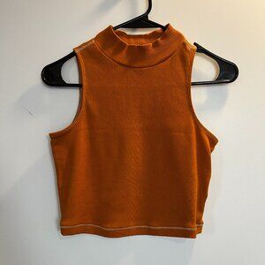 Everlane Mock Neck Ribbed Tank Top in Burnt Orange
